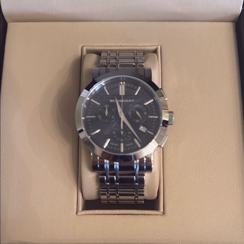 Burberry Stainless Steel Chronograph Watch - Black Dial
